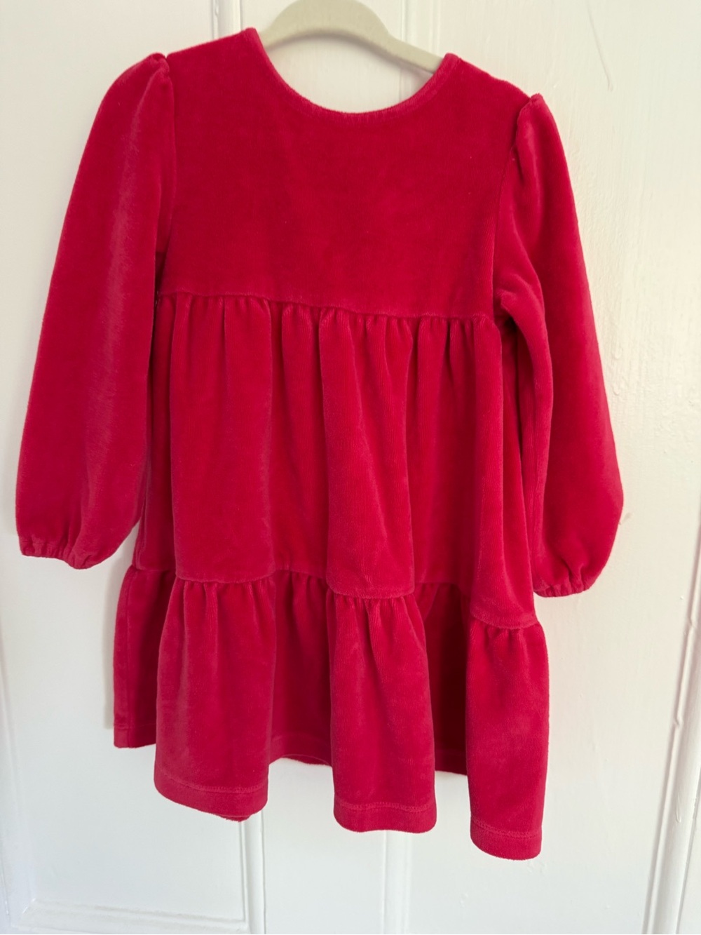Mini Boden Red Velvet Tiered Long-Sleeve Dress